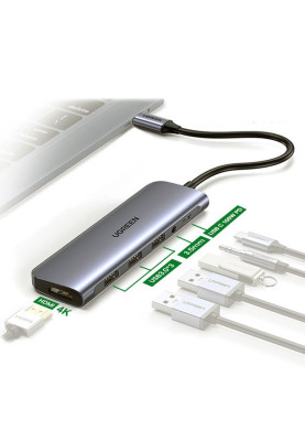 Док-станція USB3.0 Type-C --> HDMI/USB 3.0x3/TRRS 3.5mm/PD Ugreen CM136 Сіра