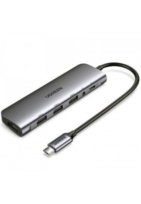 Док-станція USB3.0 Type-C --> HDMI/USB 3.0x3/TRRS 3.5mm/PD Ugreen CM136 Сіра