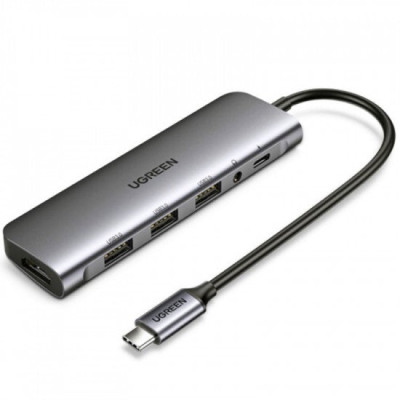 Док-станція USB3.0 Type-C --> HDMI/USB 3.0x3/TRRS 3.5mm/PD Ugreen CM136 Сіра
