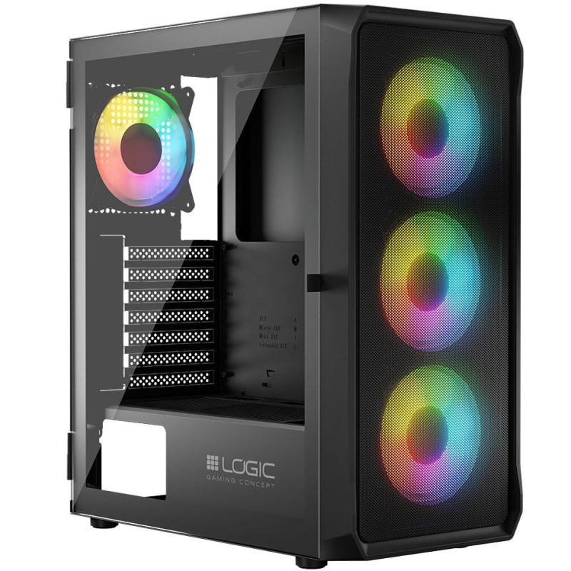 Корпус LogicConcept PORTOS MESH+GLASS ARGB fans 4x120mm BLACK без БЖ ATX