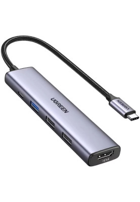 Док-станція USB3.0 Type-C --> HDMI/2xUSB 2.0/USB 3.0/ Type-C for charging,PD,100W Ugreen CM478 Сіра