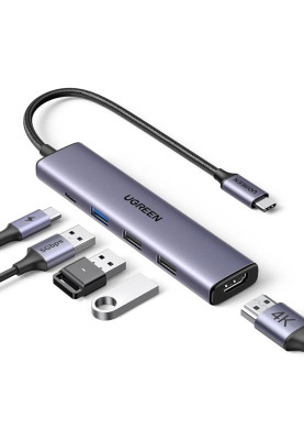Док-станція USB3.0 Type-C --> HDMI/2xUSB 2.0/USB 3.0/ Type-C for charging,PD,100W Ugreen CM478 Сіра