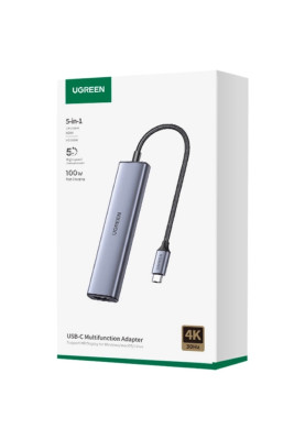 Док-станція USB3.0 Type-C --> HDMI/2xUSB 2.0/USB 3.0/ Type-C for charging,PD,100W Ugreen CM478 Сіра