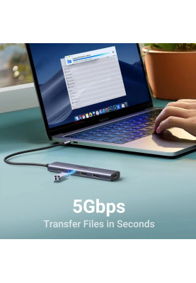 Док-станція USB3.0 Type-C --> HDMI/2xUSB 2.0/USB 3.0/ Type-C for charging,PD,100W Ugreen CM478 Сіра