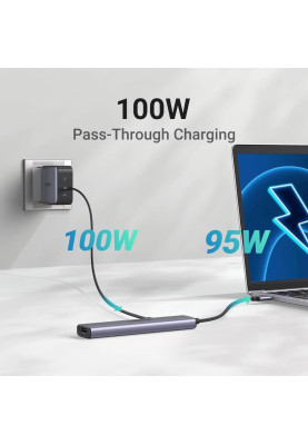 Док-станція USB3.0 Type-C --> HDMI/2xUSB 2.0/USB 3.0/ Type-C for charging,PD,100W Ugreen CM478 Сіра