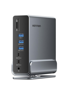 Док-станція USB3.2 Type-C --> DP/HDMIx2/USB3.2/RJ45/SD/TF/3.5mm/PD, MST/SST 15 in 1 Vention