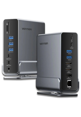 Док-станція USB3.2 Type-C --> DP/HDMIx2/USB3.2/RJ45/SD/TF/3.5mm/PD, MST/SST 15 in 1 Vention