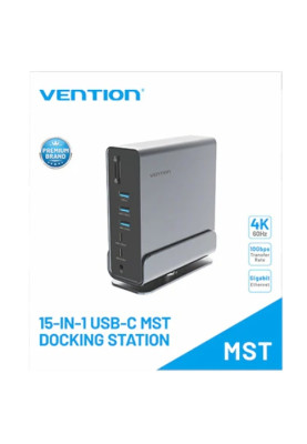 Док-станція USB3.2 Type-C --> DP/HDMIx2/USB3.2/RJ45/SD/TF/3.5mm/PD, MST/SST 15 in 1 Vention