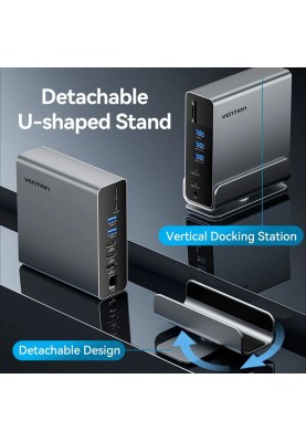 Док-станція USB3.2 Type-C --> DP/HDMIx2/USB3.2/RJ45/SD/TF/3.5mm/PD, MST/SST 15 in 1 Vention