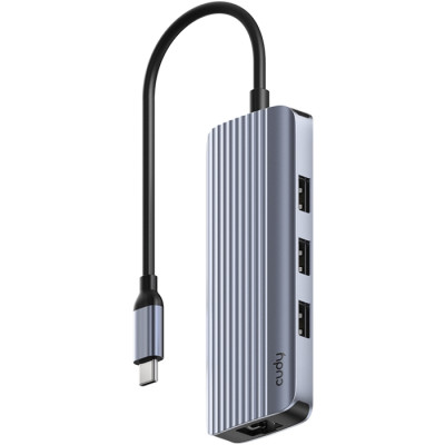 Хаб USB 3.0 Type-C -> 3хUSB-A,1хUSB-C(5Гбіт/с), 1x4K@60Hz HDMI Port, 1xGig Ethernet port, алюмінієви