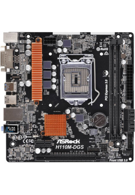 ASRock H110M-DGS R3.0/REF (1151/H110, 2*DDR4, 1xPCIe x16, 4xSATAІІІ, DVI-D, GLan, 7.1CH HD Audio, m