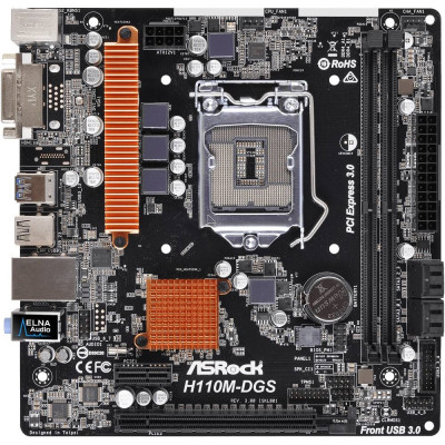 ASRock H110M-DGS R3.0/REF (1151/H110, 2*DDR4, 1xPCIe x16, 4xSATAІІІ, DVI-D, GLan, 7.1CH HD Audio, m