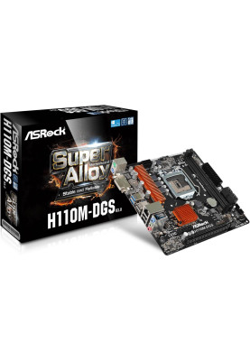 ASRock H110M-DGS R3.0/REF (1151/H110, 2*DDR4, 1xPCIe x16, 4xSATAІІІ, DVI-D, GLan, 7.1CH HD Audio, m