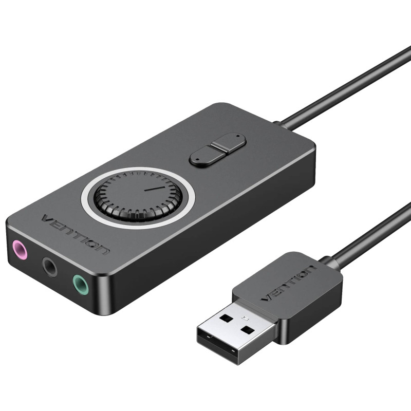 Звукова карта USB AUX jack, 3*TRS (Mic + Ear) 0.15m Volume Control чорна