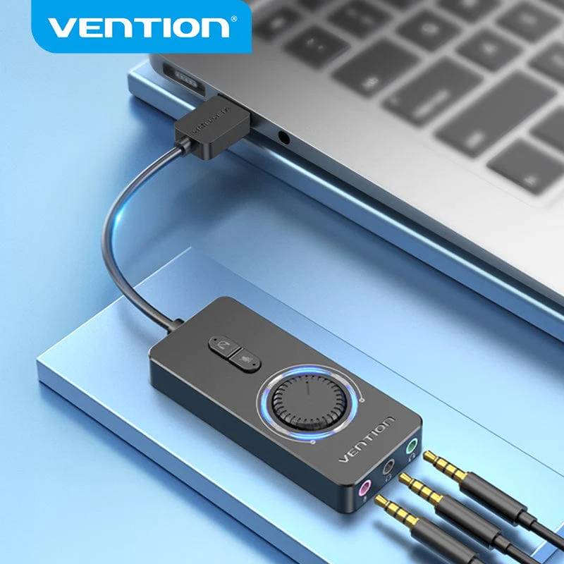 Звукова карта USB AUX jack, 3*TRS (Mic + Ear) 0.15m Volume Control чорна