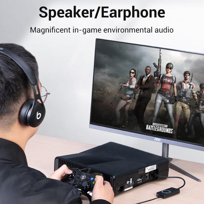 Звукова карта USB AUX jack, 3*TRS (Mic + Ear) 0.15m Volume Control чорна