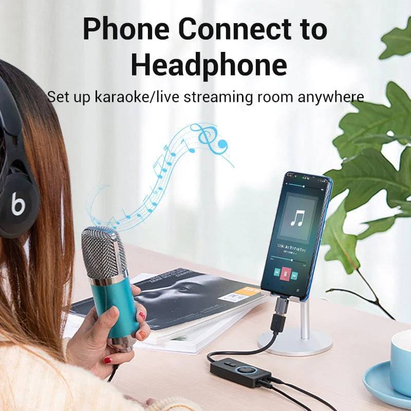 Звукова карта USB AUX jack, 3*TRS (Mic + Ear) 0.15m Volume Control чорна