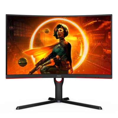 Монітор TFT 27" AOC CQ27G3SU/BK, VA, QHD, 1ms, вигнутий, 165Hz, HDMI х 2, DP, USB хаб, HAS, колонки, чорний з червоним