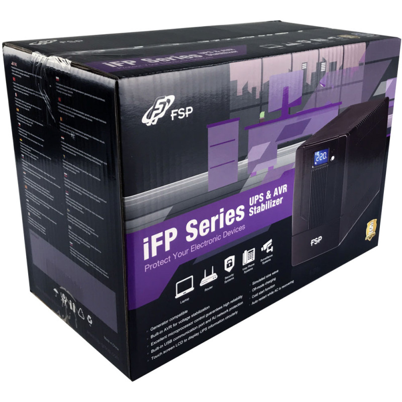 ДБЖ FSP iFP-2000, 2000ВА/1200Вт, LCD, Schuko*4. 230V/50Hz ,w/o RJ45,w/ USB, Black, 12V/9Ah*2, CIS