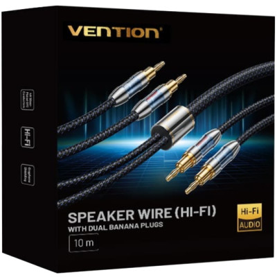 HiFi Audio Speaker Cable 10.0м,Banana 2xM/M,4N OFC Silver, Gold-Plated,TPE + обплетення,Vention HiFi Audio Speaker Cable 10.0м,Banana 2xM/M,4N OFC Silver, Gold-Plated,TPE + обплетення,Vention