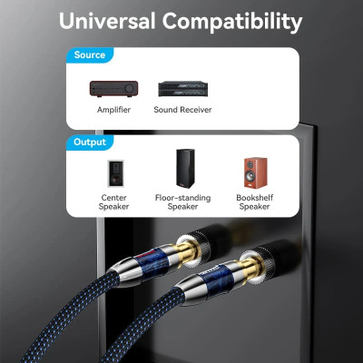 HiFi Audio Speaker Cable 10.0м,Banana 2xM/M,4N OFC Silver, Gold-Plated,TPE + обплетення,Vention HiFi Audio Speaker Cable 10.0м,Banana 2xM/M,4N OFC Silver, Gold-Plated,TPE + обплетення,Vention