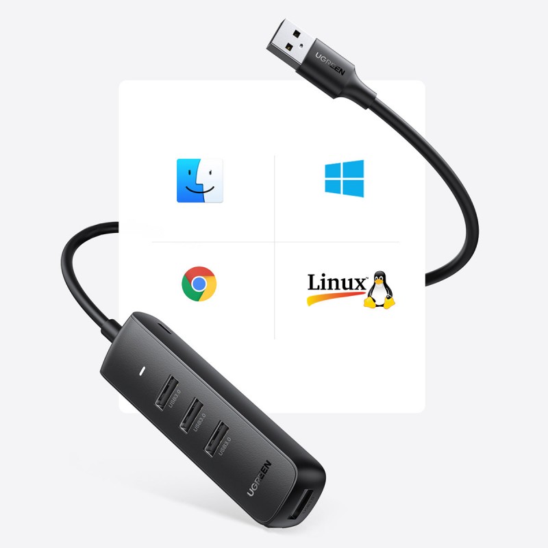 Хаб USB 3.2 Type A -> 4xUSB 3.2  Активний, 1м Чорний CM416 UGREEN
