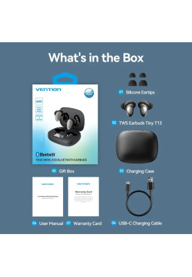 Навушники TWS Vention Tiny Earbuds T13 Black