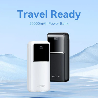 УМБ Vention 20000mAh 22.5W 3A,PD,QC 3.0, Micro-USB,USB-C,2xUSB-A, LED Display Black