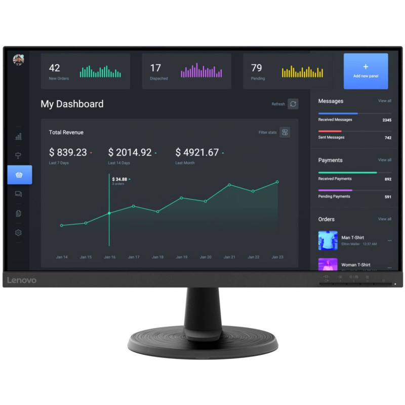 TFT 23.8" Lenovo VA, 1920х1080, 4 мс, 75 Гц,  FreeSync, 1xVGA/1xHDMI 1.4