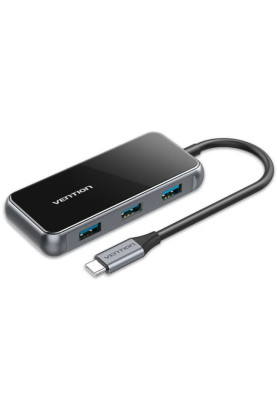 Хаб USB 3.1 Type-C -> 4хUSB 3.0/PD 87W 5-in-1 Gray Mirrored Surface Vention