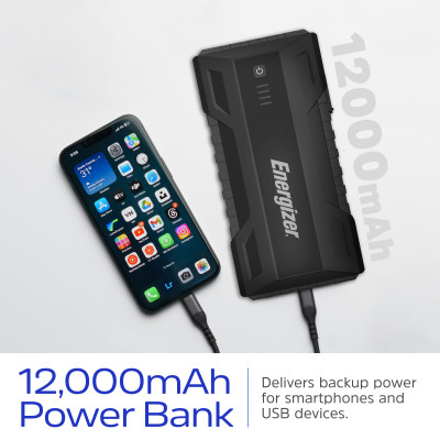 Автомобільний Jump Starter 12000mAh, 1800А, 2xUSB-A, USB-C, ліхтар Energizer