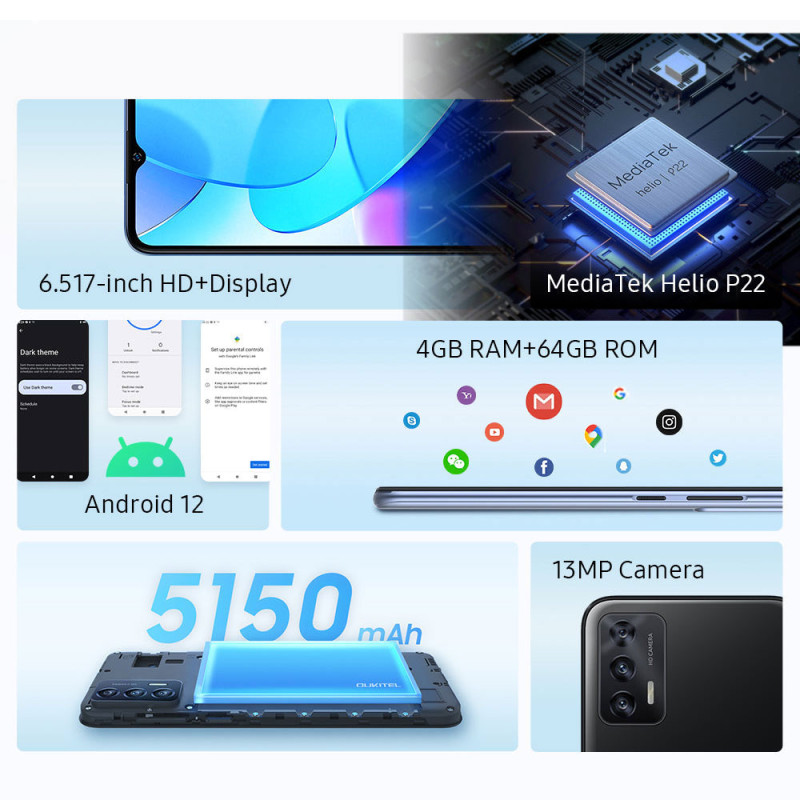 Смартфон Oukitel C31 Pro 6.5" HD+ /4GB/64GB/ MT6762 /5150mAh/ 13+5Мп / Deep Blue