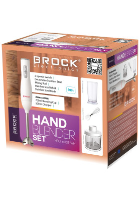 Блендер BROCK HBS 6001 WH ручний 300Вт/ 2 швидк./чаша для змішування 700мл/мультиподрібнювач 500мл
