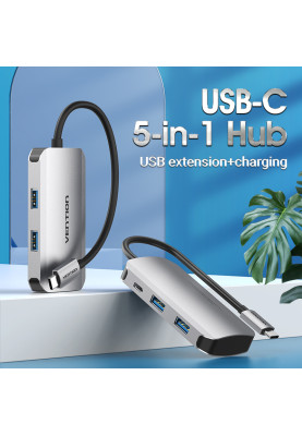 Хаб USB 3.1 Type-C -> 4хUSB 3.0/PD 100W 5-in-1 Vention