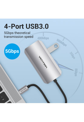 Хаб USB 3.1 Type-C -> 4хUSB 3.0/PD 100W 5-in-1 Vention