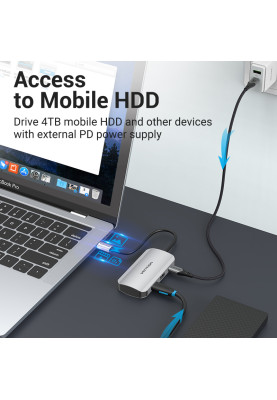 Хаб USB 3.1 Type-C -> 4хUSB 3.0/PD 100W 5-in-1 Vention