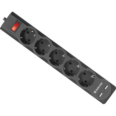 Фільтр живлення Power filtr Defender DFS 755 5,0 м, 5 розеток, 2xUSB, 2.1A