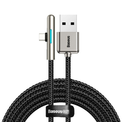 Кабель USB3.1 AM-Type-C M, 2 м, 40W, 90° з кольоровою індикацією Чорний, CAT7C Baseus