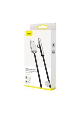 Кабель USB3.1 AM-Type-C M, 2 м, 40W, 90° з кольоровою індикацією Чорний, CAT7C Baseus