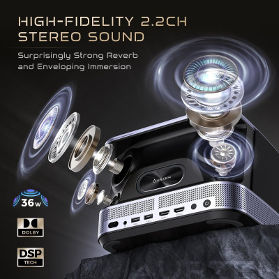 Проєктор Aurzen Boom 3 FullHD 500 ANSI Lm 16:9/4:3, 2*HDMI, 2*USB, Android Smart TV, Wifi, 36W, чорн