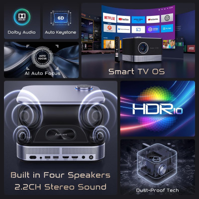 Проєктор Aurzen Boom 3 FullHD 500 ANSI Lm 16:9/4:3, 2*HDMI, 2*USB, Android Smart TV, Wifi, 36W, чорн