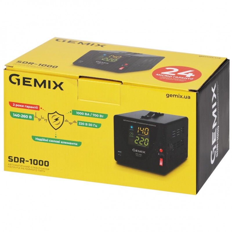 Стабілізатор напруги Gemix SDR-1000, 1000ВА/700 Вт, Ступінчастий