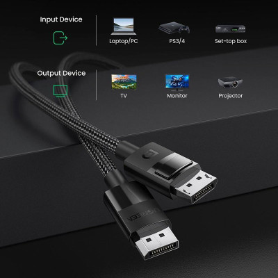 Кабель DisplayPort M - M V1.4 8K 3м Plastic Case Braided Cable DP114 Чорний UGREEN Кабель DisplayPort M - M V1.4 8K 3м Plastic Case Braided Cable DP114 Чорний UGREEN
