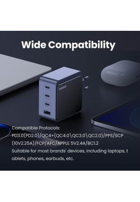 Зарядний пристрій 4xUSB 100W (3xUSB-C+USB-A) Gan Nexode Fast Charger Сірий X553 Ugreen