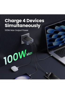Зарядний пристрій 4xUSB 100W (3xUSB-C+USB-A) Gan Nexode Fast Charger Сірий X553 Ugreen