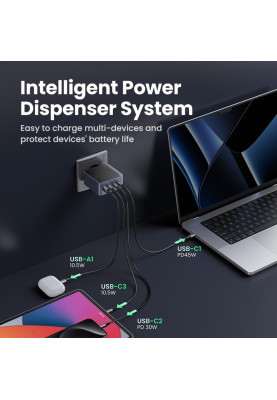 Зарядний пристрій 4xUSB 100W (3xUSB-C+USB-A) Gan Nexode Fast Charger Сірий X553 Ugreen