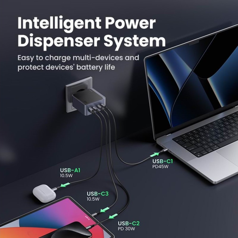 Зарядний пристрій 4xUSB 100W (3xUSB-C+USB-A) Gan Nexode Fast Charger Сірий X553 Ugreen