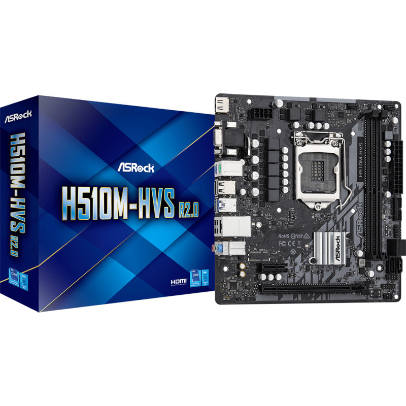 ASRock H510M-HVS R2.0/REF (1200/H510, 2*DDR4, 1xPCIex16, HDMI/VGA, 4xSATAІІІ, GLan, 7.1ch, mATX)