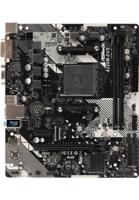ASRock A320M-DVS R4.0/REF (AM4, A320, 2*DDR4, PCI-Ex16+x1, 4SATAIII, RAID, VGA, Glan, 6ch, mATX)