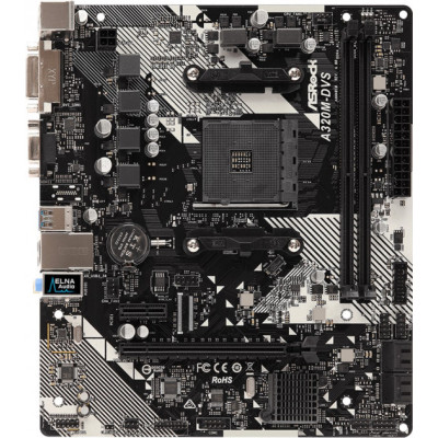ASRock A320M-DVS R4.0/REF (AM4, A320, 2*DDR4, PCI-Ex16+x1, 4SATAIII, RAID, VGA, Glan, 6ch, mATX)